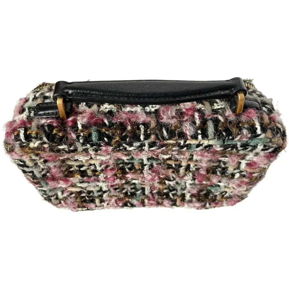 Tory Burch Britten Tweed Small Top Handle Case Bag Crossbody Black Pink